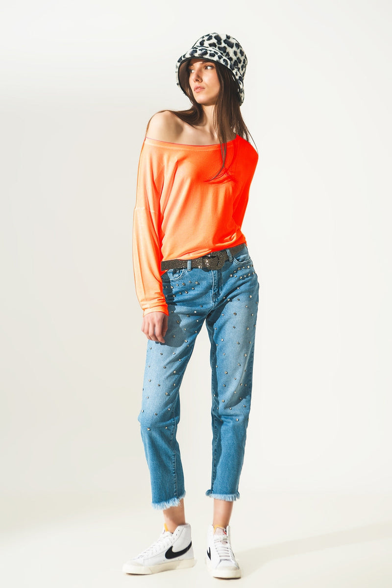 Long Sleeve T Shirt in Orange Modal