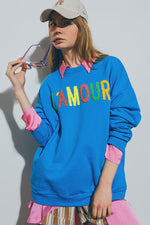 Sweater With l'Amour Text in Blue