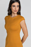 Fitted Mustard Dress With Cap Sleeves