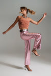 Metallic Straight Leg Pants in Pink