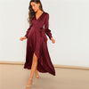 V-Neck Belted Wrap Asymmetric Party Maxi Dress