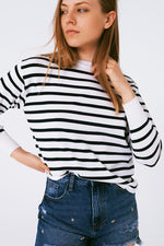 Round Neck Jumper in Navy Stripe