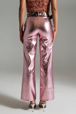 Metallic Straight Leg Pants in Pink