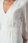 Ruffle v Neck Dress in White