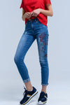 Skinny Jeans With Painted Floral