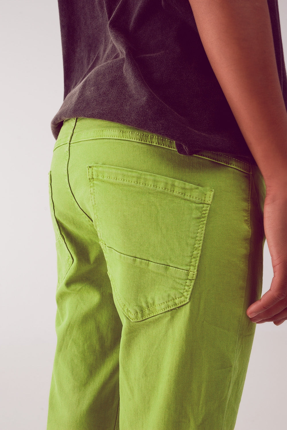 Exposed Buttons Skinny Jeans in Green