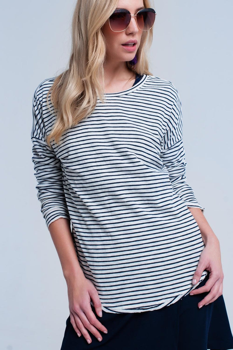 Navy Striped Asymmetric Sweater