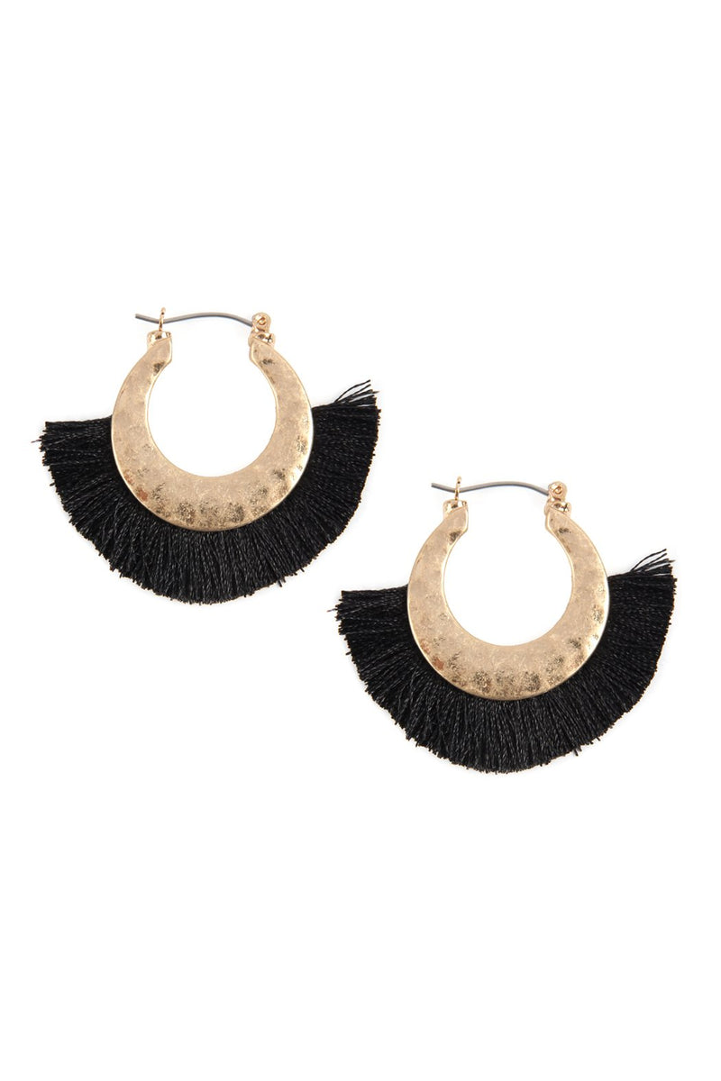 B2e2776 - Fan Tassel Metal Hammered Hoop Earrings