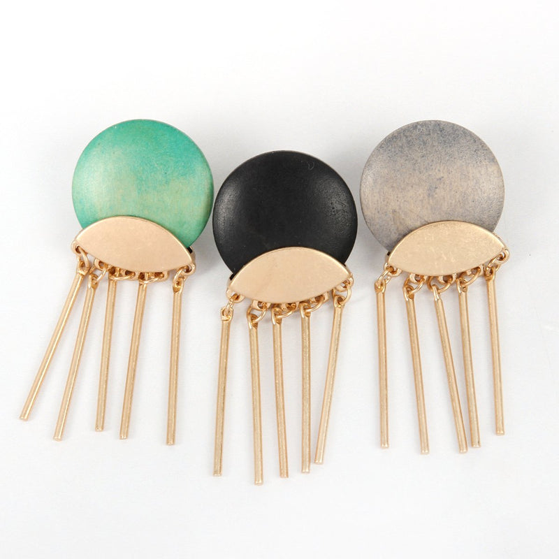 A8e2267 - Wood Disc Dangle Earrings