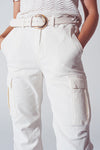 Straight Leg Cargo Pants in White