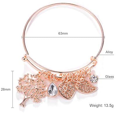 HONGYE 1 Set 2 Pcs Tree of Life Leaves Feather Rhinestone Pendant Bangle Bracelet