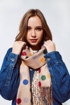 Multicolored Polka Dot Soft Scarf in Beige