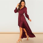 V-Neck Belted Wrap Asymmetric Party Maxi Dress