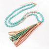 Hdn2238 - Colorful Natural Stone Glass Beads Leather Tassel Necklace