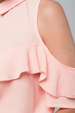 Cold Shoulder Ruffled Shirt in Pink