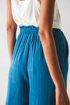 Wide Leg Drawstring Pants in Blue