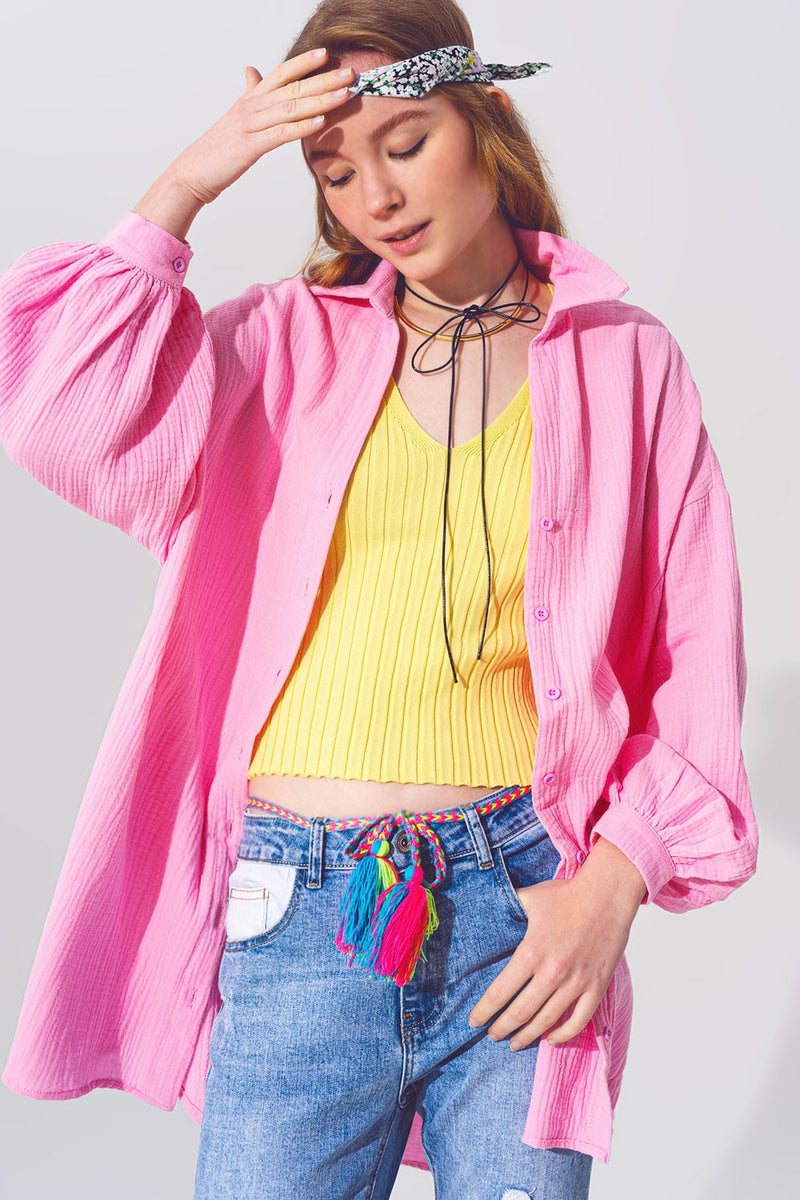 Textured Loose Fit Shirt in Pink