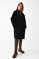 Faux Suede Oversized Coat in Black