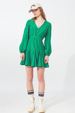 Ruffle v Neck Dress in Green