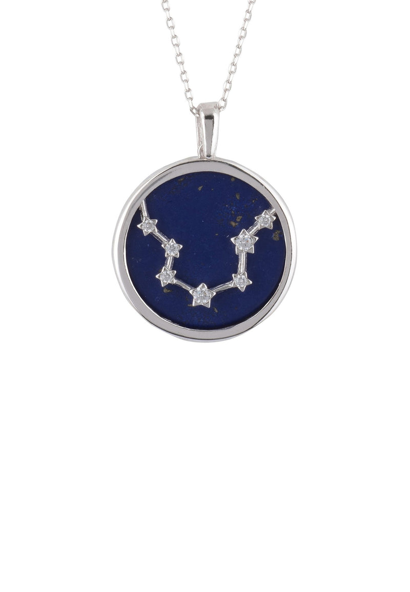 Zodiac Lapis Lazuli Gemstone Star Constellation Pendant Necklace Silver Aquarius