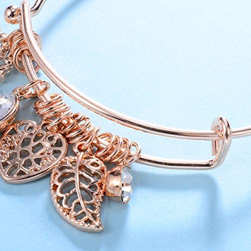 HONGYE 1 Set 2 Pcs Tree of Life Leaves Feather Rhinestone Pendant Bangle Bracelet