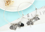 HONGYE 1 Set 2 Pcs Tree of Life Leaves Feather Rhinestone Pendant Bangle Bracelet