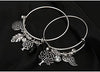 HONGYE 1 Set 2 Pcs Tree of Life Leaves Feather Rhinestone Pendant Bangle Bracelet