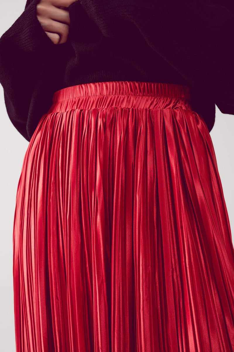 Shiny Rust Pleated Midi Skirt