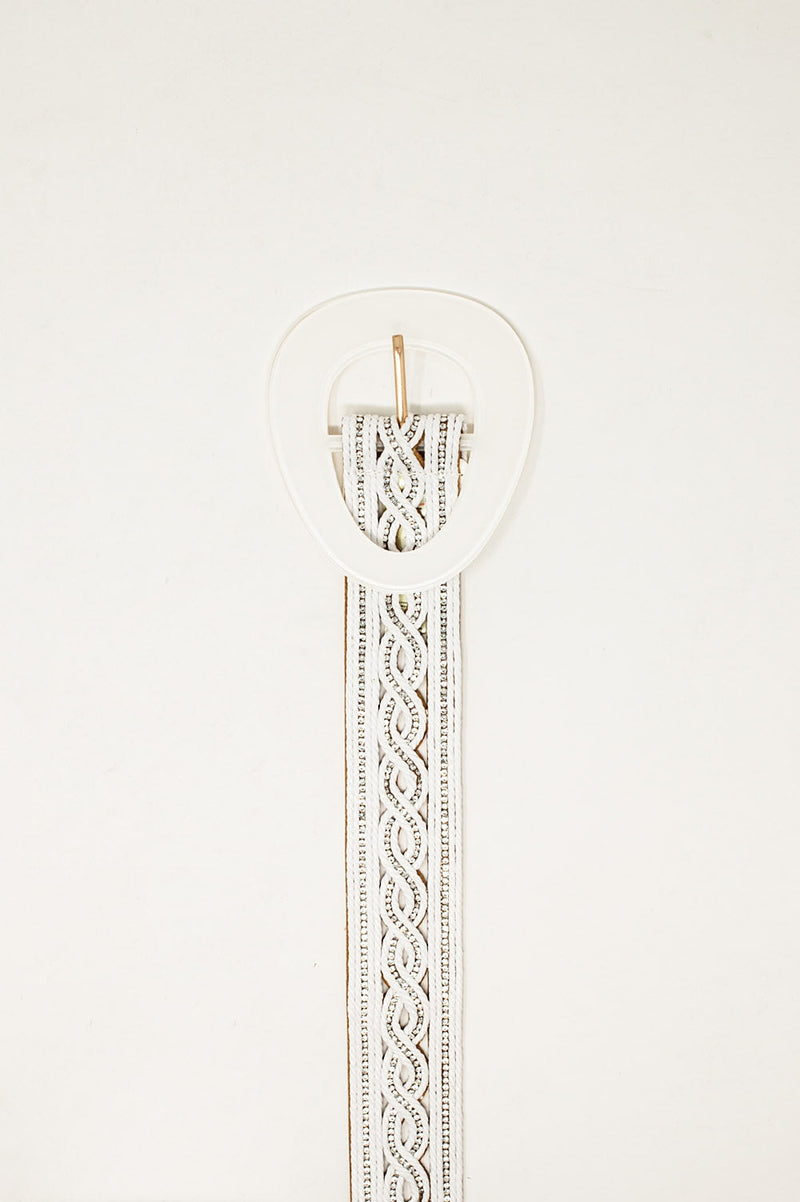 Crystal Embellished Belt in White