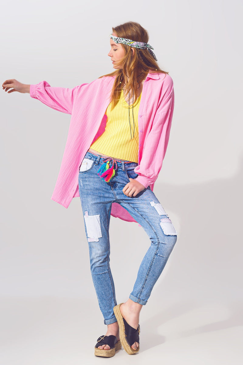 Textured Loose Fit Shirt in Pink