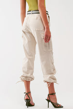 Cargo Pants With Tassel Ends in Sand