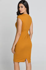 Fitted Mustard Dress With Cap Sleeves