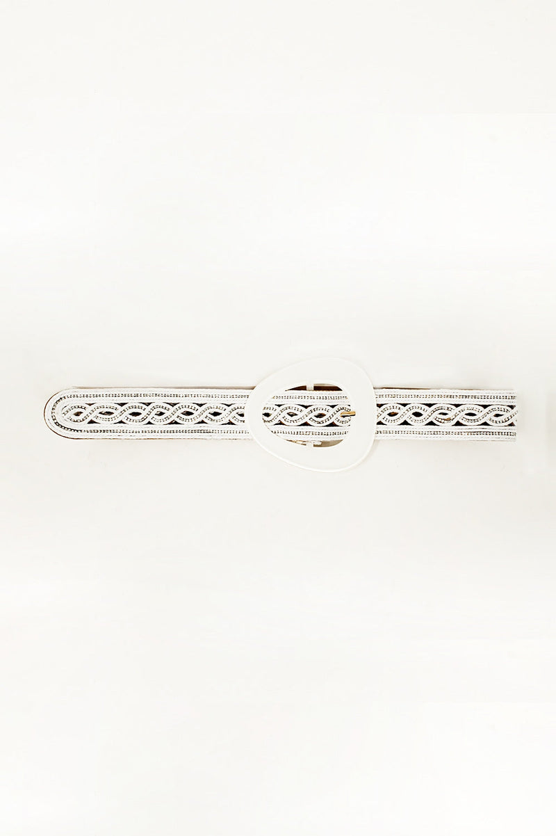 Crystal Embellished Belt in White