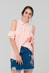 Cold Shoulder Ruffled Shirt in Pink