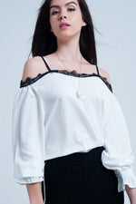 White Top With Black Lace and Bare Shoulders