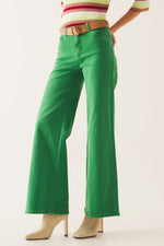 Cotton Blend Wide Leg Jeans in Green