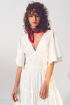 Smock v Neck Maxi Dress in White