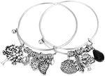 HONGYE 1 Set 2 Pcs Tree of Life Leaves Feather Rhinestone Pendant Bangle Bracelet