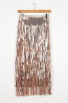 Most Radiant Rose Gold Sequin Fringe Midi Skirt