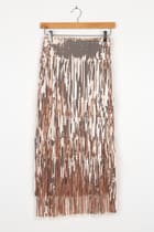 Most Radiant Rose Gold Sequin Fringe Midi Skirt