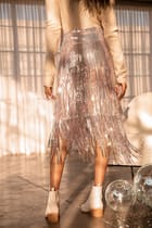 Most Radiant Rose Gold Sequin Fringe Midi Skirt