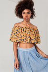 Off Shoulder Floral Crop Top in Mustard