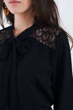 Black Button-Down Shirt With Lace Detail