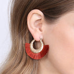 B2e2776 - Fan Tassel Metal Hammered Hoop Earrings