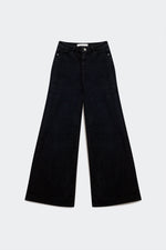 Cotton Blend Wide Leg Jeans in Black