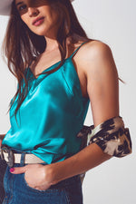 Satin Crop Top in Turquoise