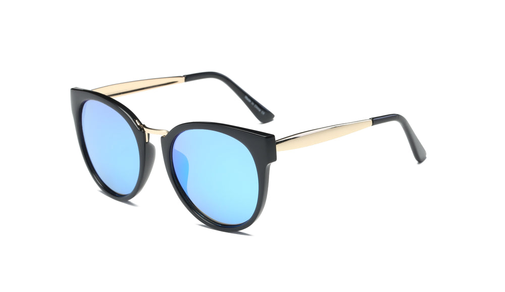 Gold Frame - Black Rims - Blue Lens