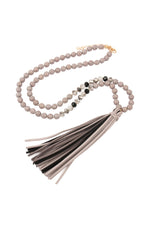 Hdn2238 - Colorful Natural Stone Glass Beads Leather Tassel Necklace