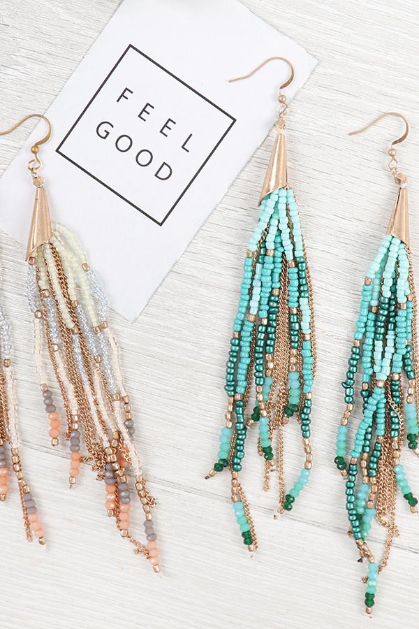 Hde3048 - Mixed Beads Tassel Earrings