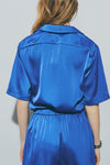 Satin Short Sleeve Shirt in Blue